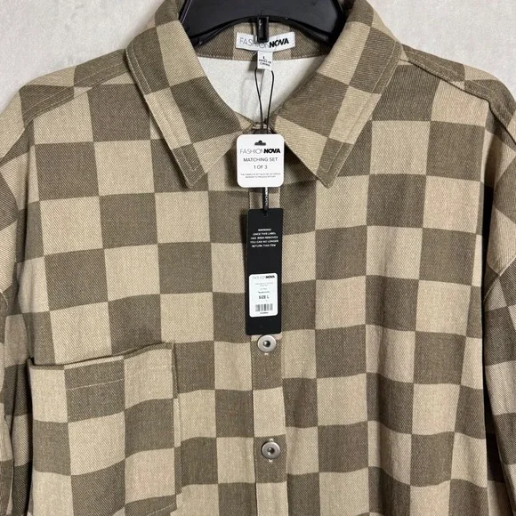 NWT Fashion Nova 3 Pc Checkered Plaid Skirt Set Size L Crop Top Jacket Skater - Picture 5 of 16